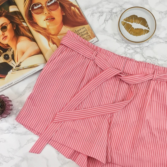 LOFT Pants - Loft Striped Tie Waist Shorts in Pink